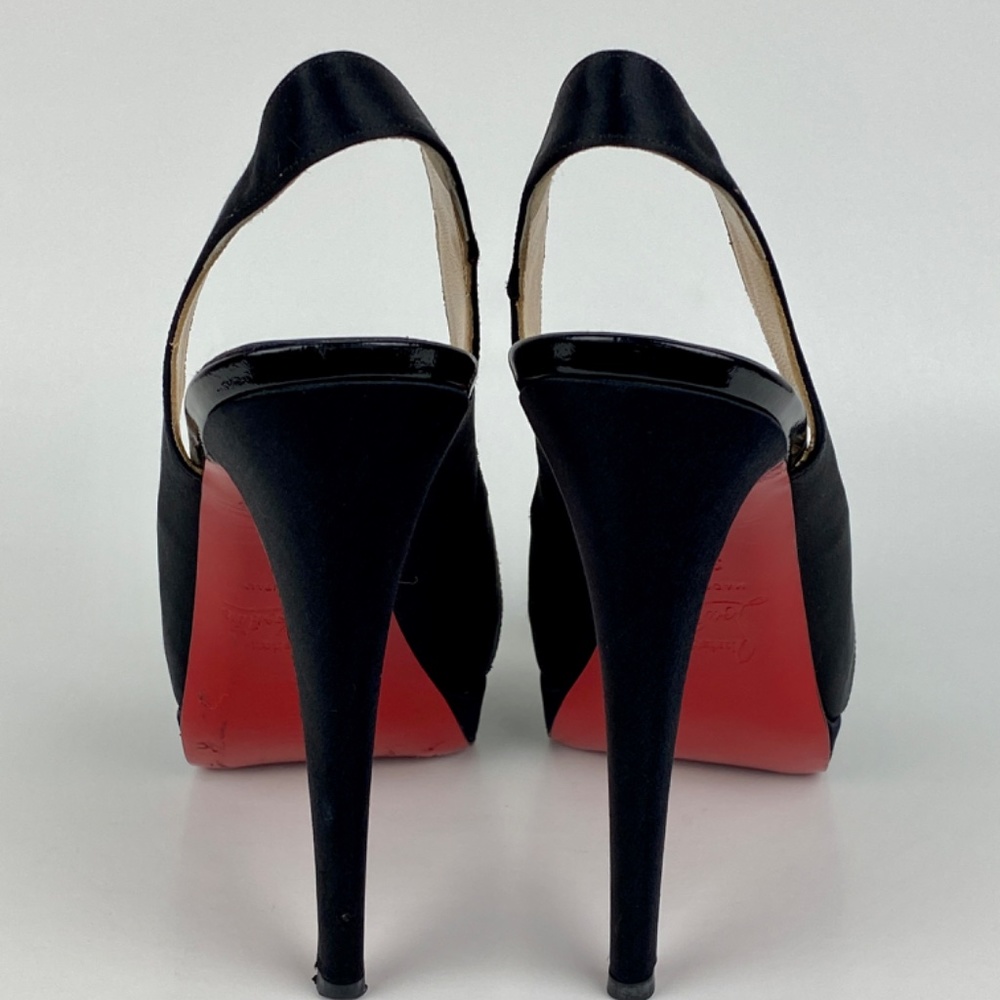 Christian Louboutin Platform Heels Very Croise Size 38.5 Black Satin Peep Toe 8 - Picture 3 of 7